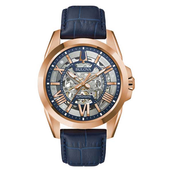 Bulova Sutton Automatic Skeleton Blue Dial Stainless Steel Men's Watch (97A161)