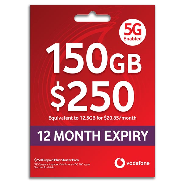 Vodafone $250 Prepaid Plus Starter Pack Simcard
